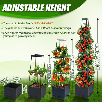 2 Packs Raised Garden Bed Tomato Planter Box with Trellis,56.8" Self-Watering Tomato Cage with Trapezoidal Trellis for Climbing Plants Flowers Vegetables Vine in Patio Garden Indoor Outdoor - size: 4 Tiers-56.8"