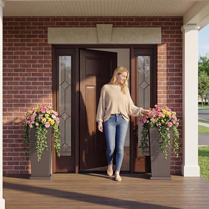 Devoko Resin 30'' Tall Planters, Large Taper Outdoor Planter - color: Brown, size: 30" With Trays