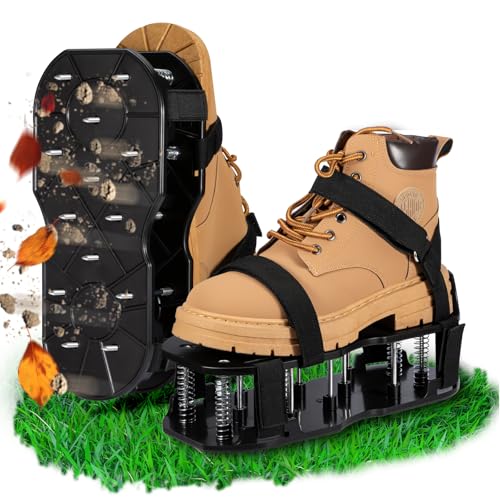 NAZZO Lawn Aerator Shoes, Upgrade Double Layer Lawn Shoes, Spring-Loaded Design, No Dirt on the Shoes, Soil Yard Aerator Tool for Aerating Patio Garden, Black, Patent Authorization Obtained
