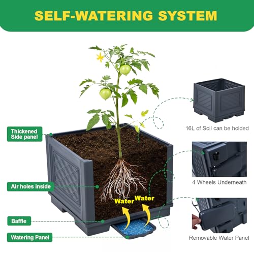 Raised Garden Bed, Tomato Cages for Garden, Tomato Cage, Raised Garden Beds Outdoor, Planter Box with Trellis, 44.8" Self-Watering Tomato Planter for Climbing Plants Vegetables Flowers(With Wheels) - size: 44.88 inch 1 pack