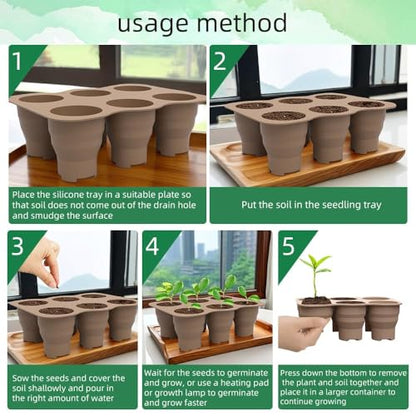 Collapsible Silicone Seed Starter Tray, 6 XL Flexible Pop-out Cells for Easy Transplant, Reusable & Multi-Season Durable Windowsill Seedling Tray, Space-Saving Starter Kit for Vegetables & Herb