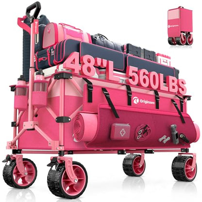 Originsure 300L Beach Wagons Carts Foldable with Big Wheels, 560lbs, Pink - color: Pink