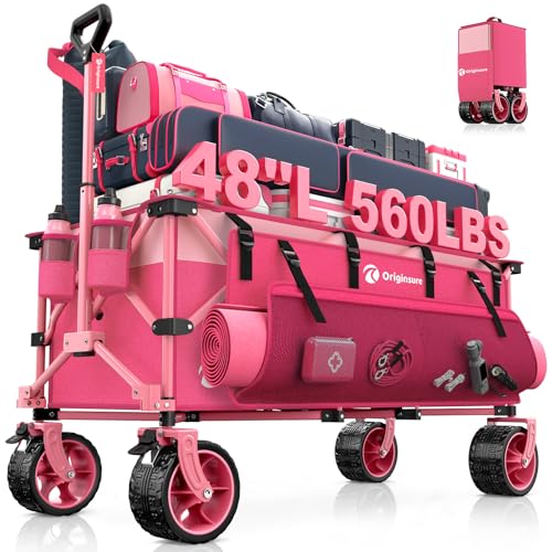 Originsure 300L Beach Wagons Carts Foldable with Big Wheels, 560lbs, Pink - color: Pink