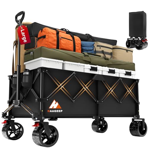 Collapsible Wagon Cart with Wheels Foldable - Folding Utility Heavy Duty Wagons Carts for Grocery Sports Garden Shopping Camping Wheelbarrows (Black,300L) - color: Black, size: X-Large