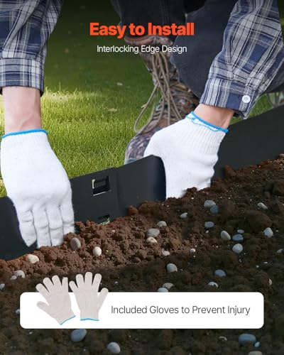 VEVOR Steel Landscape Edging, 5 Packs 39 x 4 in Rust-Resistant Metal Landscape Edging, Bendable Garden Edging Border, Heavy Duty Lawn Edging, Easy-to-Install, Flower Bed Yard Pathway Divider Dark Gray - size: 39" L x 4" H, style: Upgraded version(Black)