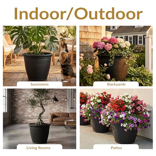 Sunnydaze Anjelica 20'' Large Plastic Planter Pot for Plants, Black - color: Matte Black, size: 20 in