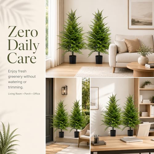 Artificial Fern Trees 3FT, 2 Pack with Pots, UV Resistant Outdoor - color: Fern Trees, size: 3FT