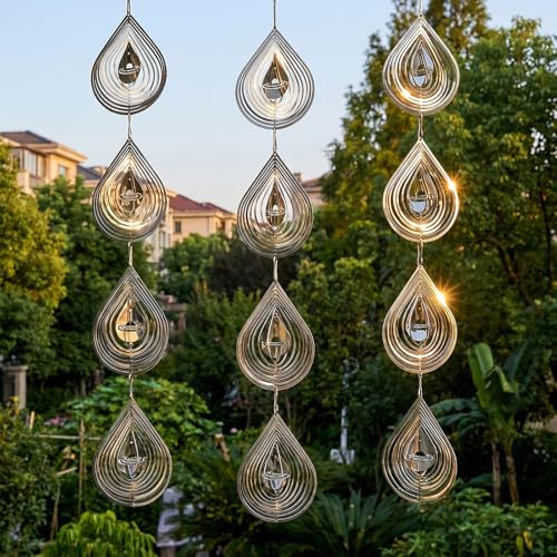 3Pcs Water Droplets Bird Scare Discs Set-Highly Reflective Double-Sided Bird Reflectors, Wind Spinners Outdoor Garden Decor, Birds Devices Deterrent to Scare Birds Away from Yard Patio Farm