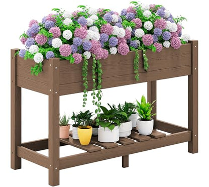 SERWALL Raised Garden Bed with Legs-Brown - color: Brown, size: 1 pack