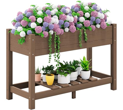 SERWALL Raised Garden Bed with Legs-Brown - color: Brown, size: 1 pack