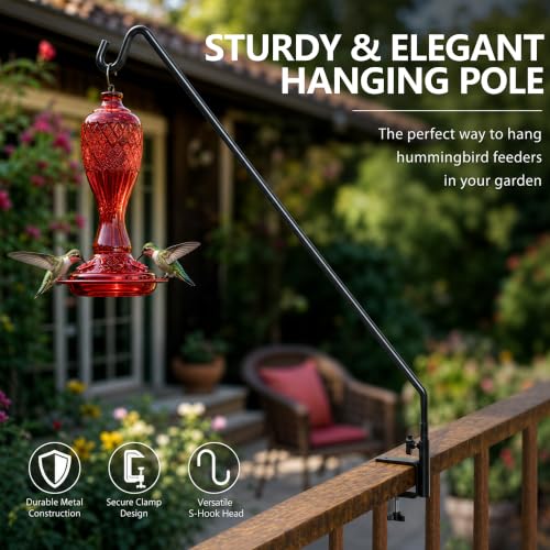 MIXXIDEA 2 Pack Heavy Duty Extensible Adjustable Deck Hooks for Hanging Bird Feeders, Plants, Suet Baskets, Wind Chimes, Lanterns - size: 43in Long Deck Hook-2 Packs