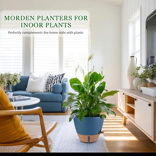 2 Pack 10 inch Plant Pots, Plastic Self Watering Planters - color: Navy Blue, size: 10 inch