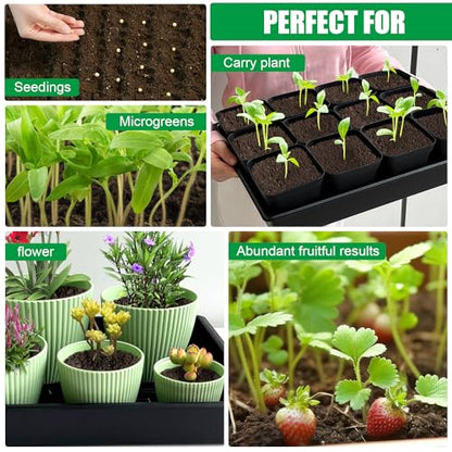 RooTrimmer Seed Starter Tray, 10 Packs Plant Tray, Durable Plastic Growing Trays, Stackable Seedling Starter Trays Perfect for Indoor, Outdoor, Greenhouses, 16.5" L x 13.2" W x 2.8" H - Black - size: 16.5" x 13.2" x 2.8" Tras - 10P