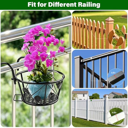 3 Pack Round Hanging Railing Planters,Indoor Porch Railing Planters