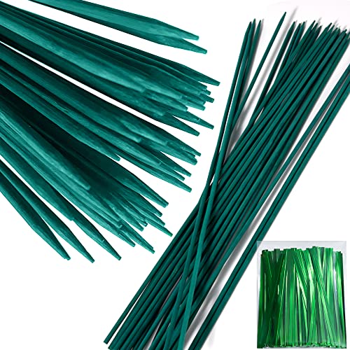50 pcs 18 Inch Plant Sticks Support, Floral Plant Support, Wooden Sign Posting Green Bamboo Garden Sticks with Garden Ties - color: 50 pcs