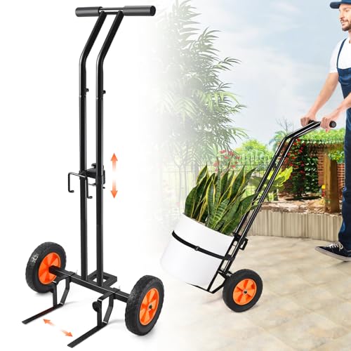 Plant Caddy with Wheels, Heavy Duty Plant Mover Cart with Adjustable Grabbing Arm and Strap, 175 LBS T-Handle Plant Dolly with Suction Cups for Plant Pots Garden Pot Trolley Indoor Outdoor Use, Black - color: Black