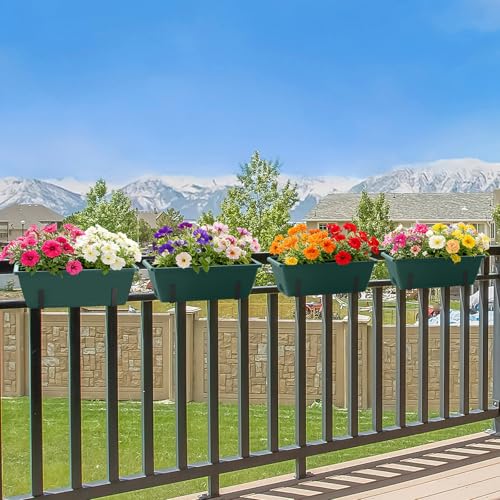 Railing Planter Box, 16.9 Inches Window Flower Boxes with Metal Brackets - color: Green