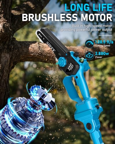 Electric Pole Saw 6inch Mini Chainsaw Cordless Brushless 4.0Ah Batteries Fast Charger Telescopic Power Pole Saw Tree Trimmer Limb Branch Cutter Pruner 16 Ft Max Reach Multi-Angle Blue - color: Blue-1 Battery