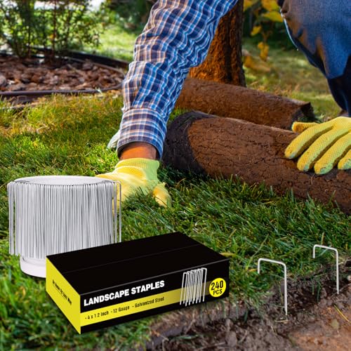 HongWay 240 Pack Landscape Staples 4 Inch, Galvanized Garden Stakes - size: 4 Inch, 240pcs