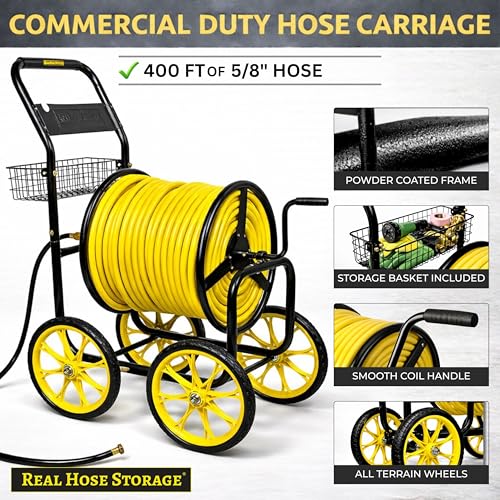 Garden Hose Reel Cart, Heavy Duty Hose Reel with Wheels, Outdoor Water Hose Reel for Backyard, Garden, or Lawn, Metal Hose Carts (400ft Hose Carriage) - size: 400ft Carriage Hose Capacity