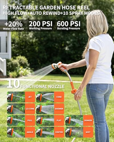 Heavy Duty Retractable Garden Hose Reel 5/8 inch x 100ft Wall Mounted - color: Black Orange, size: 5/8"*100FT