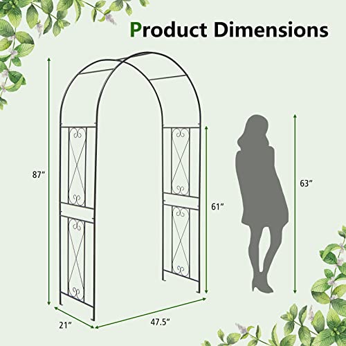 Giantex Garden Arch Trellis, 7.2FT Metal Arbor with 4 Ground Stakes - size: 47.5"W x 87"H
