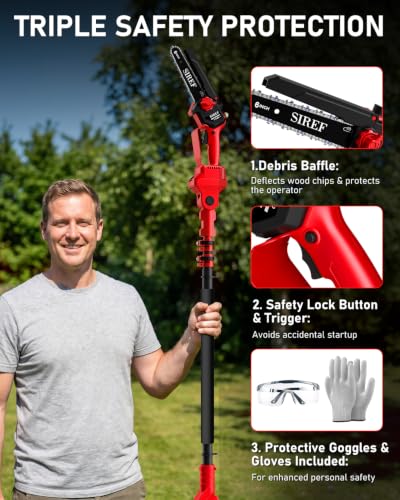 Electric Pole Saw 6“ Mini Chainsaw Cordless Brushless 4.0Ah Batteries Fast Charger Telescopic Power Pole Saw Tree Trimmer Limb Branch Cutter Pruner 16 Ft Max Reach Multi-Angle Red - color: Red-1 Battery