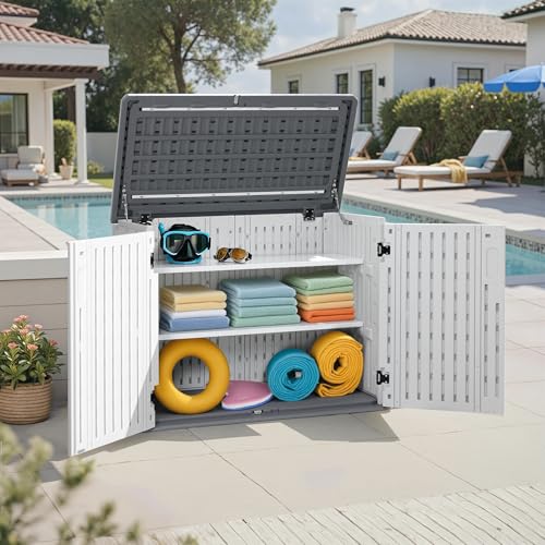 Macrout 25 Cu Ft Outdoor Storage Cabinet with Shelves, Waterproof ST5737 - color: Light Gray, size: Small