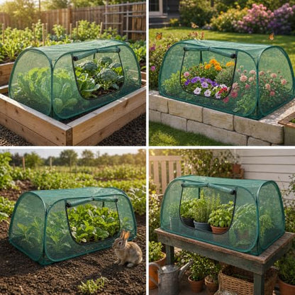 2Pack Garden Covers for Raised Beds, Pop Up Mesh Plant Covers for Outdoors, 30% Sunblock Plant Shade Tent, Crop Cage for Seedlings Vegetable Against Birds, Animals, with 8 Stakes (45"X22"X16")