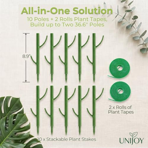 10-Piece Thick Plant Support Stakes: Stackable for Monstera Climbing Vines - color: Green
