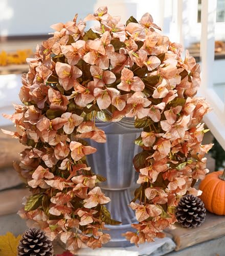 2 PCS Bougainvillea Artificial Hanging Flowers Plants for Outdoors, Brown - color: Brown