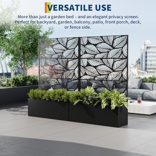 Garvee 71"x47"x16" Metal Planter Box with Trellis for Climbing Plants Vines - color: Birch Leaf, size: no Wheel
