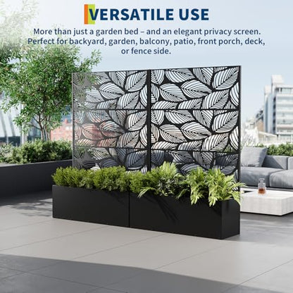 Garvee 71"x47"x16" Metal Planter Box with Trellis for Climbing Plants Vines - color: Birch Leaf, size: no Wheel