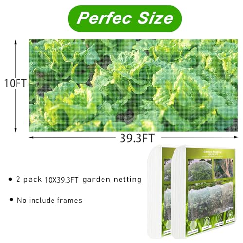 Garden Netting, 2 Pack 10X39.3FT Ultra Fine Insect Netting for Vegetable Flowers Fruits, Garden Mesh Plant Cover Row Cover Barrier Protection Net for Birds, Garden Netting for Raised Beds - size: 10X39.3FT-2Pack