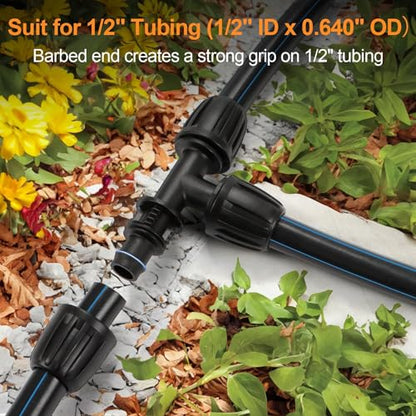 19 Pieces 1/2 Inch Drip Irrigation Fittings Kit, 1/2'' Drip Line Barbed Fittings for 1/2 Inch Irrigation Tubing (1/2" ID x 0.650" OD) Anti-Leak Lock Nut Connectors for Garden Drip System - size: 1/2" Fittings Kit-19P