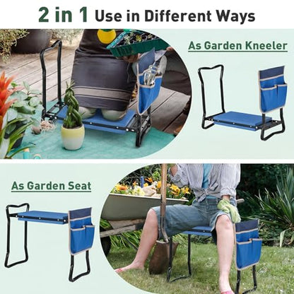 GIANTEX Garden Kneeler & Seat, Heavy-Duty Garden Bench, Blue with 1 Bag - color: Navy Blue, size: 23” x 11” x 19.5”
