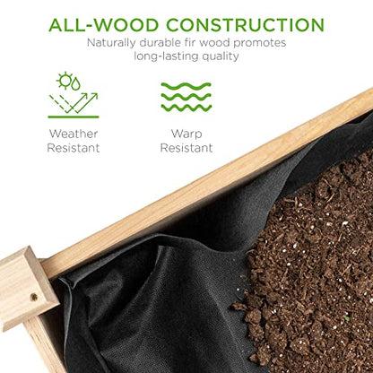 Best Choice Products 34x18x30in Raised Garden Bed, Elevated Wood Planter Box Stand for Kids, Backyard, Patio, Balcony w/Bed Liner, 150lb Capacity - Natural - color: Natural