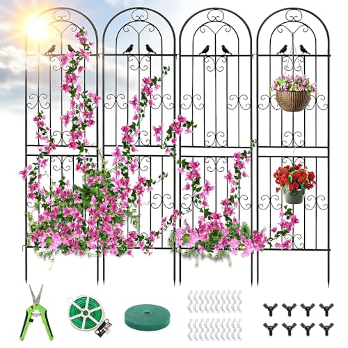 Metal Garden Trellis, 86.7" H x 19.7" W Black Coated Wire Lattice Panel, Sturdy Plant Support for Climbing Roses Vines Cucumbers Vegetables Outdoor Patio Yard (4 Packs) - color: 4PCS