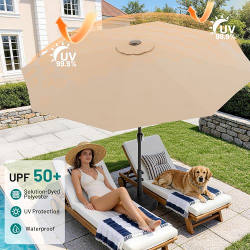 AreShark 9FT Outdoor Patio Umbrella with Tilt and Crank, Beige - color: Beige, size: 9ft