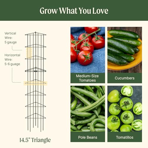 Vego 3-Panel Tomato Cage for Garden & Pots, Rust-Resistant Tomato Stakes Plant Cage Trellis Support for Climbing Vegetables Plants - 14.5" Triangle 3 Pack - size: 14.5 inch