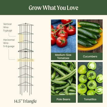Vego 3-Panel Tomato Cage for Garden & Pots, Rust-Resistant Tomato Stakes Plant Cage Trellis Support for Climbing Vegetables Plants - 14.5" Triangle 3 Pack - size: 14.5 inch