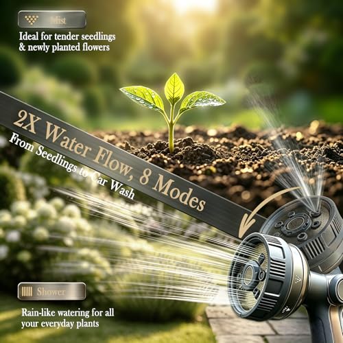 Garden Hose Nozzle Heavy Duty Metal Water Hose Sprayer - color: Black Gray