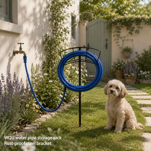 Wndy's Dream WQU Freestanding Garden Hose Holder with Rust-Proof Steel Stake, Decorative Arched Metal Water Hose Rack for Outdoor Lawn Yard, Heavy Duty Stand, Black