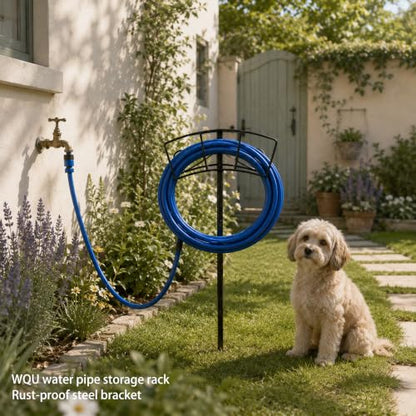 Wndy's Dream WQU Freestanding Garden Hose Holder with Rust-Proof Steel Stake, Decorative Arched Metal Water Hose Rack for Outdoor Lawn Yard, Heavy Duty Stand, Black
