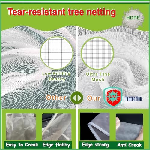 Fruit Tree Netting 2 Pack 8x8 FT with Drawstring and Zipper - Reusable Plant Protection Cover, Heavy Duty PE Mesh Netting for Blueberry Bushes - Blocks Birds/Deer/Squirrels - size: 8x8 FT