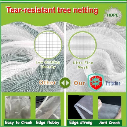 Fruit Tree Netting 2 Pack 8x8 FT with Drawstring and Zipper - Reusable Plant Protection Cover, Heavy Duty PE Mesh Netting for Blueberry Bushes - Blocks Birds/Deer/Squirrels - size: 8x8 FT