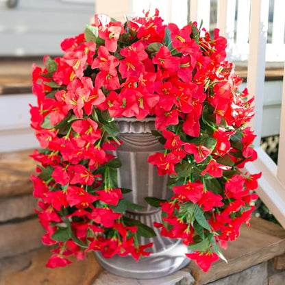 2 PCS Bougainvillea Artificial Hanging Flowers Plants for Outdoors, Red - color: Red