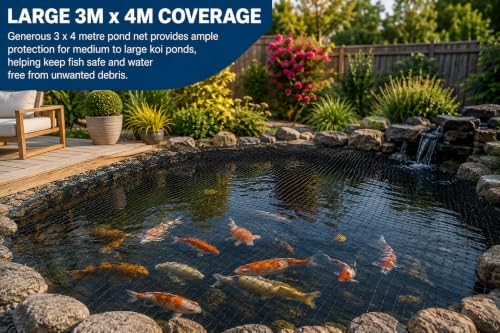 1ABOVE Pond Protection Kit With 6 pegs| Koi Pond Netting Kit Black Heavy Duty Woven Fine Mesh Net Cover for Leaves| Bird Protection Net| Leaf Net| Bird Repellent Net| Pond Cover Net (1, 3x4M)