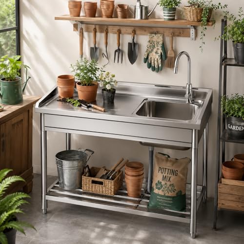 Potting Bench for Outdoor Garden, 39 Inch Stainless Steel Potting Table - size: 39 Inch