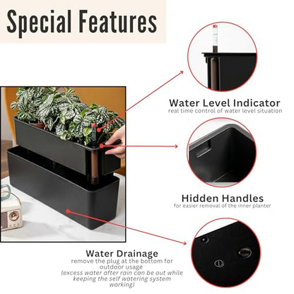 LaLaGreen Deck Railing Planter Boxes (16in, 4 Pack) Outdoor Flower Plants - color: Black X 4